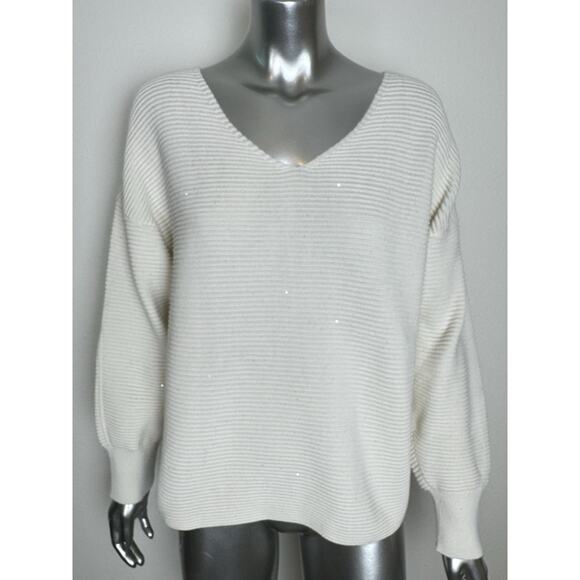 Tommy Bahama Sweater Womens Large Cream Ivory Pullover V-Neck Knit - Picture 1 of 11